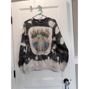 Def Leppard Hysteria Sweatshirt L Bleach Splatter Acid Wash Band Rock